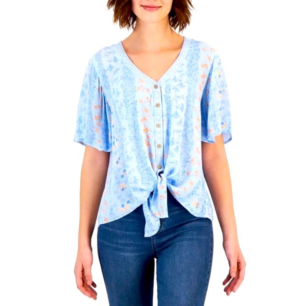 Hippie Rose Tie-Front Short Sleeve Top Size XL NWT